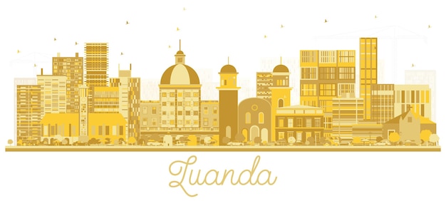 Luanda Angola City Skyline gouden silhouet. Vectorillustratie. Eenvoudig plat concept voor toeristische presentatie, banner, plakkaat of website. Luanda stadsgezicht met monumenten.