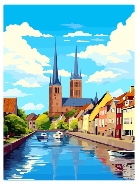 Vector lübeck decoratie duitsland vintage reisposter souvenir postkaart portret schilderij wpa illustratie