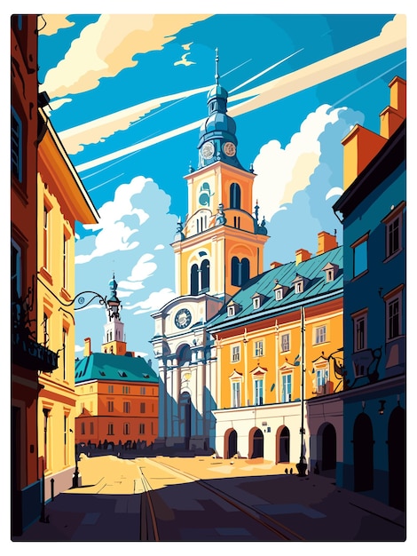 Lublin poland vintage travel poster souvenir postcard portrait painting wpa illustration