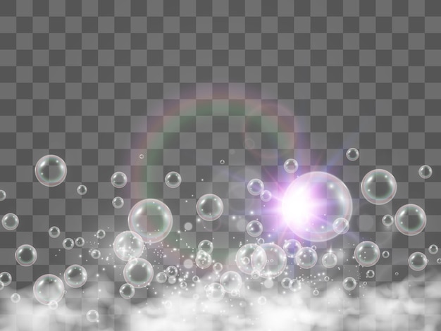 Lucht zeepbellen op een transparante achtergrond. Vectorillustratie van bollen.