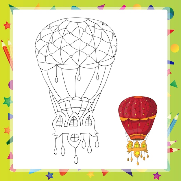 Luchtballon - boek kleurplaat - cartoon vectorillustratie