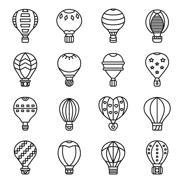 Luchtballon iconen set, kaderstijl