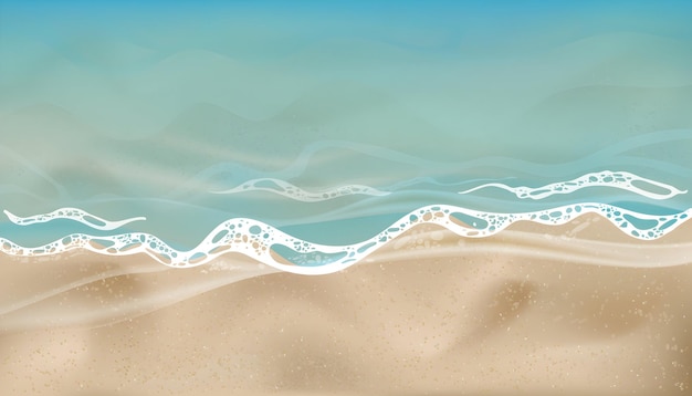 Luchtbeeld van een tropisch strand met turquoise water en witte golven