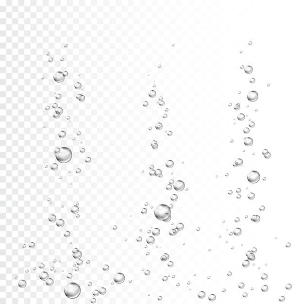 Luchtbellen stromen. zeepachtige bellen. realistische waterdruppels.