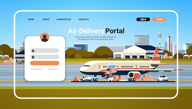 Luchtbezorgportaal website bestemmingspagina sjabloon wereldwijd logistiek transport online bestelconcept