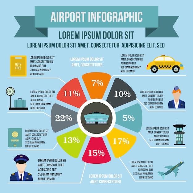 Luchthaven infographic elementen in vlakke stijl voor elk ontwerp