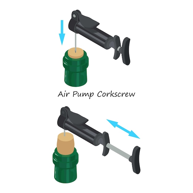 Vector luchtpomp kurkentrekker pictogram isometrische illustratie van luchtpomp kurkentrekker vector pictogram voor web