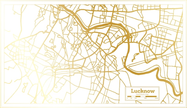 Lucknow india city map in retro style in golden color outline map