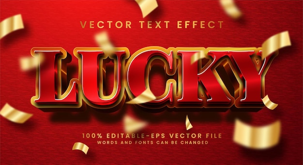 Lucky 3d редактируемый эффект стиля текста. элегантный текстовый эффект красного и золотого цвета, подходящий для роскошной темы.