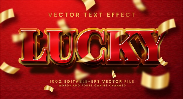 Lucky 3d editable text style effect. elegant text effect with red and gold color suitable for luxury theme.