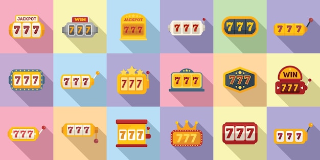 Lucky 7 pictogrammen instellen platte vector Casino gokautomaat jackpot