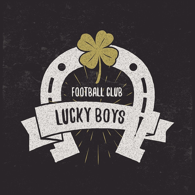 Vector lucky boys horsehoe retro design. creative typography vintage, motivation concept with starburst and horseshoe.
