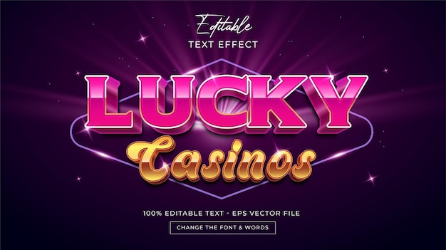 Lucky casino editable text effect Premium Vector