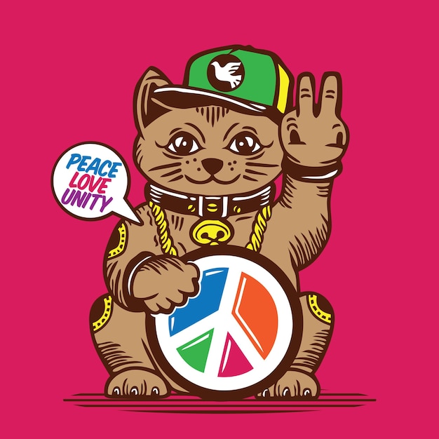 Lucky Cat Peace Love Unity afbeelding ontwerp