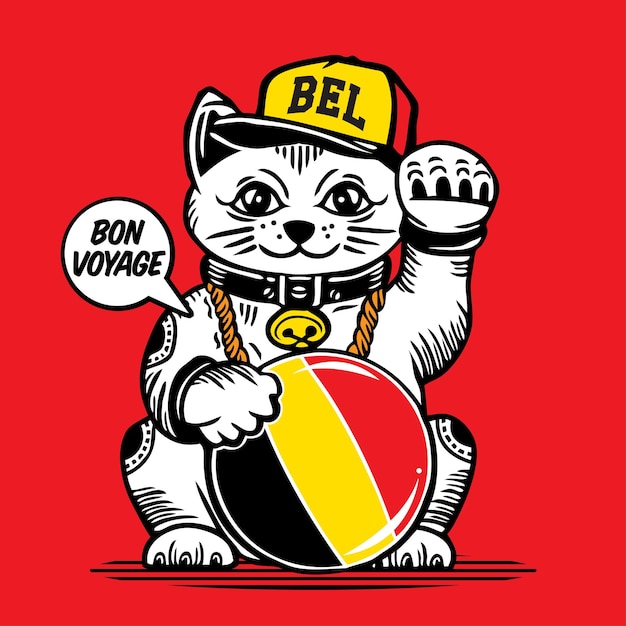 Lucky Cat Vector Illustration Belgium Belgian Flag