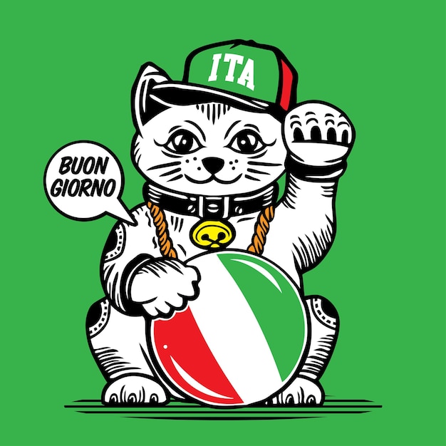 Vettore gatto fortunato illustrazione vettoriale italia bandiera italiana