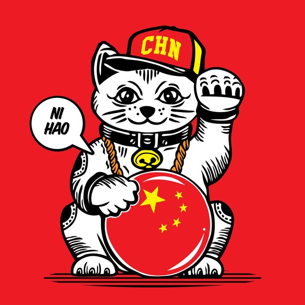 Lucky Cat vectorillustratie China Chinese vlag