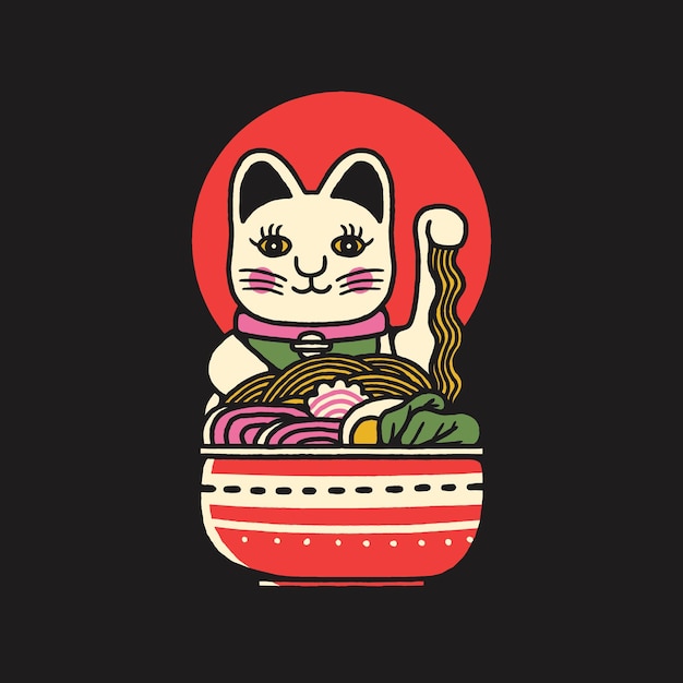 招き猫ラーメン ベクトル イラスト デザイン