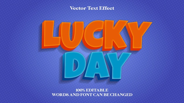 Vettore lucky day effetto testo modificabile 3d con stile effetto cool