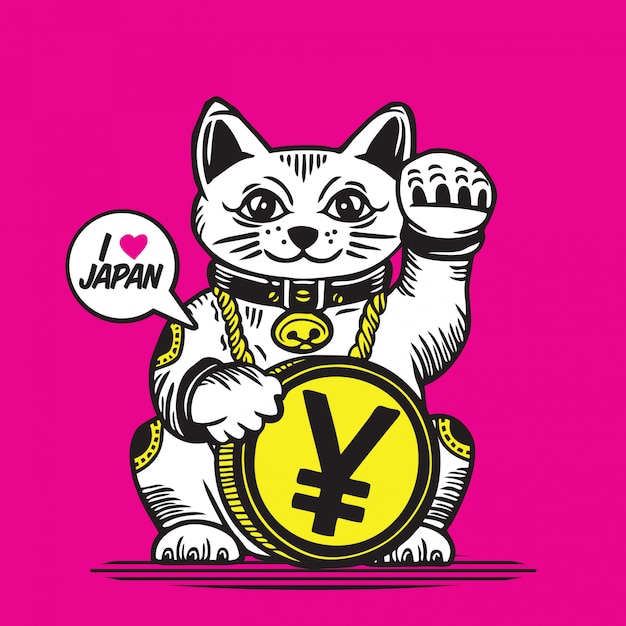 Vector lucky fortune cat japanese coin yen money