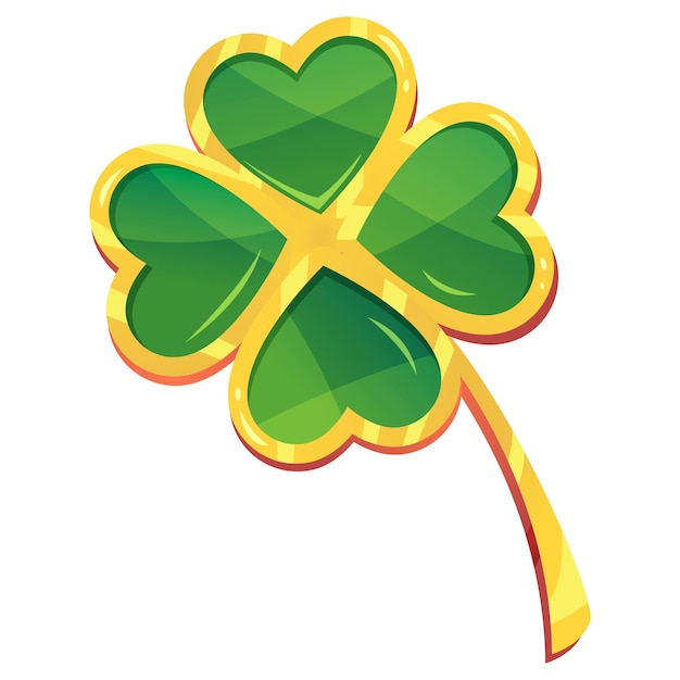 Lucky four leaf clover in gold vector illustration of golden clover isolated on white background