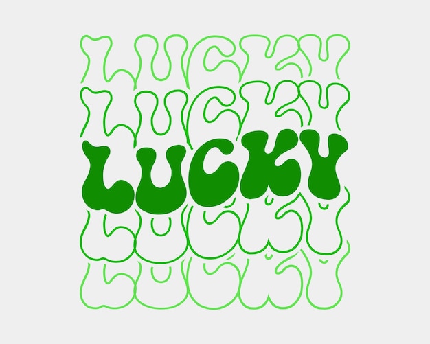 Lucky St. Patrick's day citaat zin retro golvende groovy typografie sublimatie op witte achtergrond