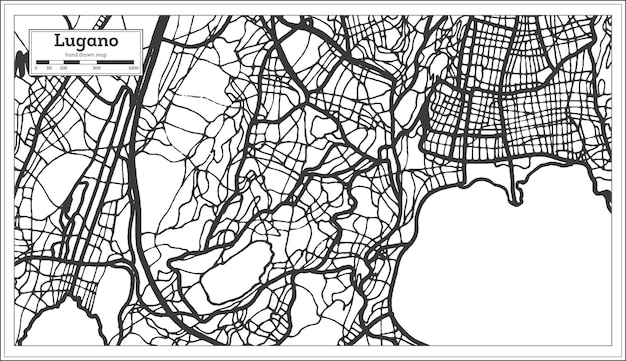 Vettore mappa della città di lugano svizzera in bianco e nero in stile retrò