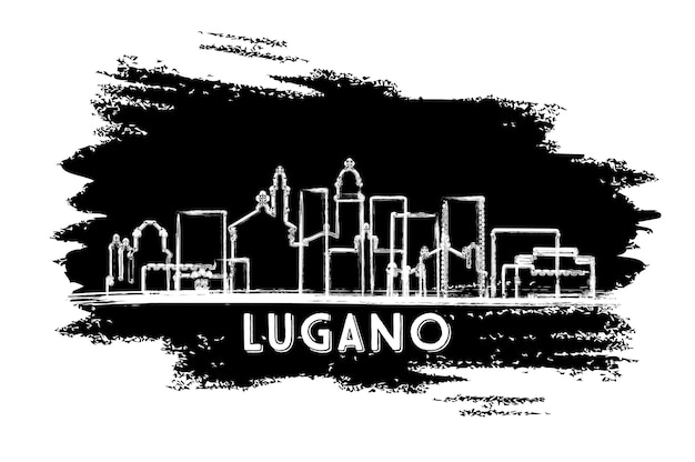 Lugano switzerland city skyline silhouette hand drawn sketch business travel and tourism concept with historic architecture