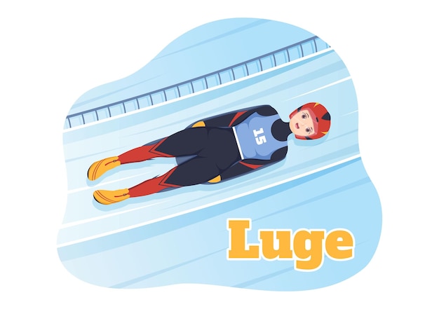 Luge sled race athlete winter sport illustrazione con la guida di uno slittino in modelli disegnati a mano