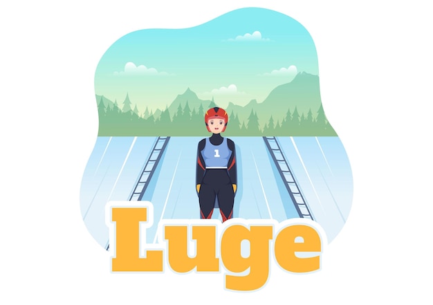 Luge Sled Race Athlete Winter Sport Illustration with Riding a Sledding in Hand Drawn Templates