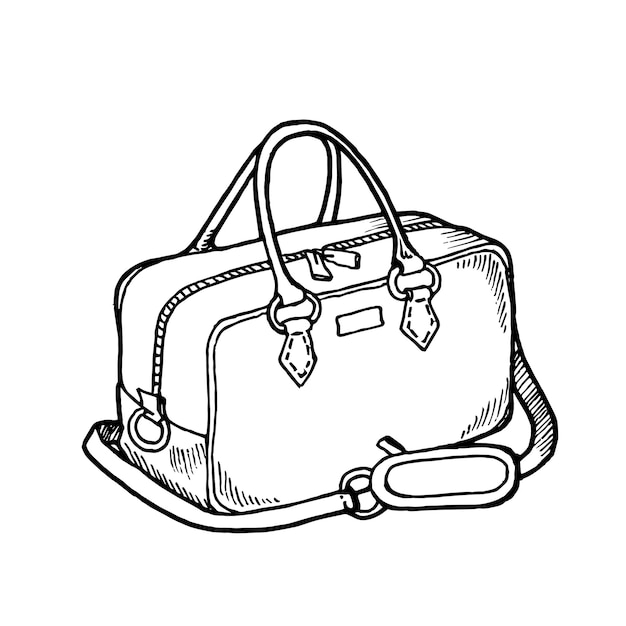 Vector luggage bag, black and white graphics in the style of a sketch on the theme of summer