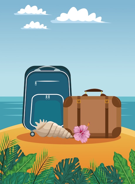 Luggage in beach cartoons