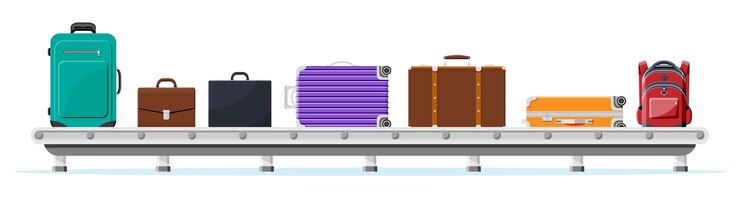 Vector luggage carousel against airport window with taking off plane conveyor belt with passenger luggage