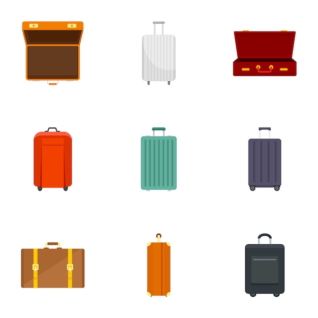 Vector luggage icon set, flat style