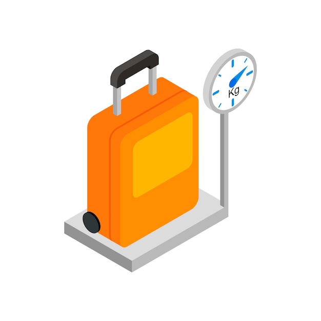 Vector luggage on scales 3d isometric icon isolated on a white background
