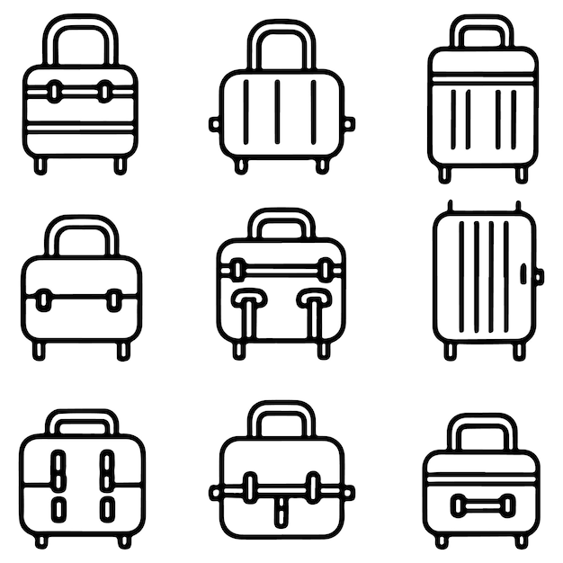 Luggage Set Outline Vector On White Background