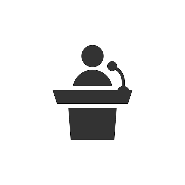 Luidspreker icoon in platte stijl Conferentie podium vector illustratie op geïsoleerde achtergrond Openbare toespraak teken bedrijfsconcept