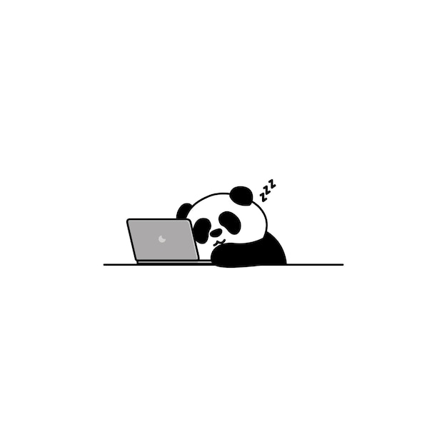 Luie panda slapen op laptop cartoon vectorillustratie