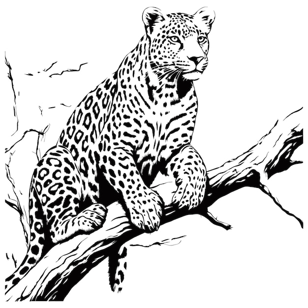 Luipaard liggend op een boomtak lijntekeningen ai gegenereerde illustratie