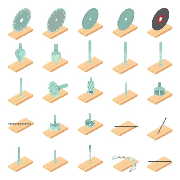 Lumber mill icon set