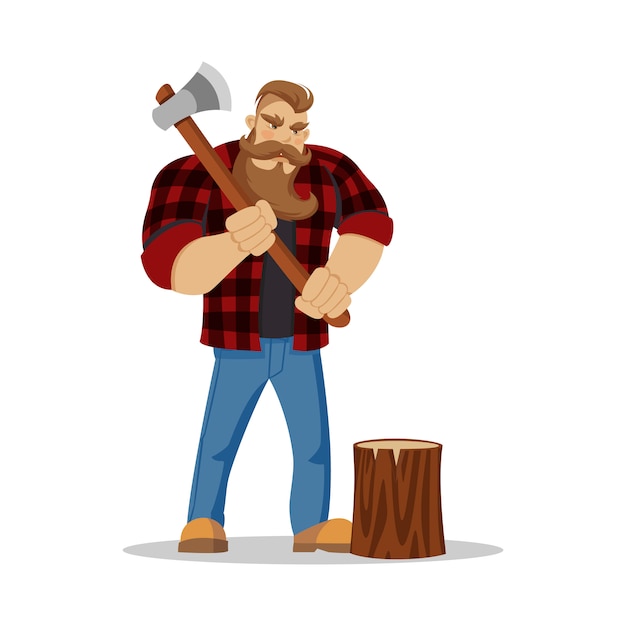 Lumberjack brutal bearded man in red