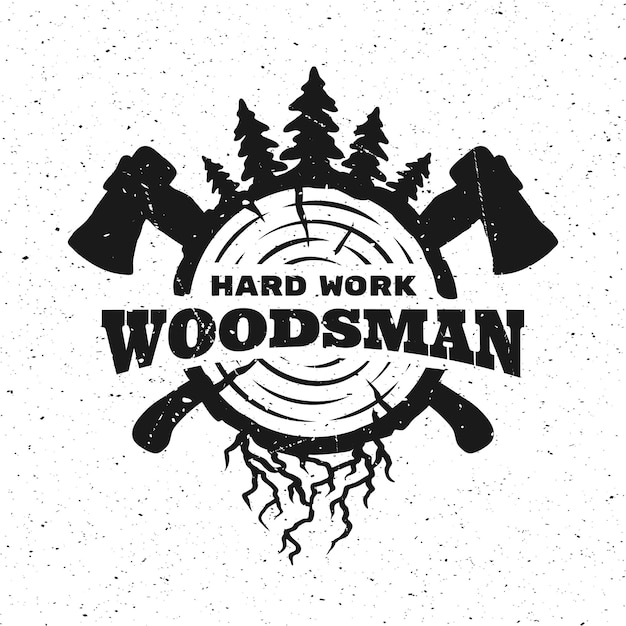Lumberjack duro lavoro emblema tshirt design illustrazione vettoriale