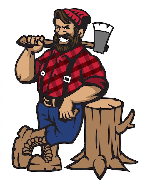 Lumberjack lean on the wood log