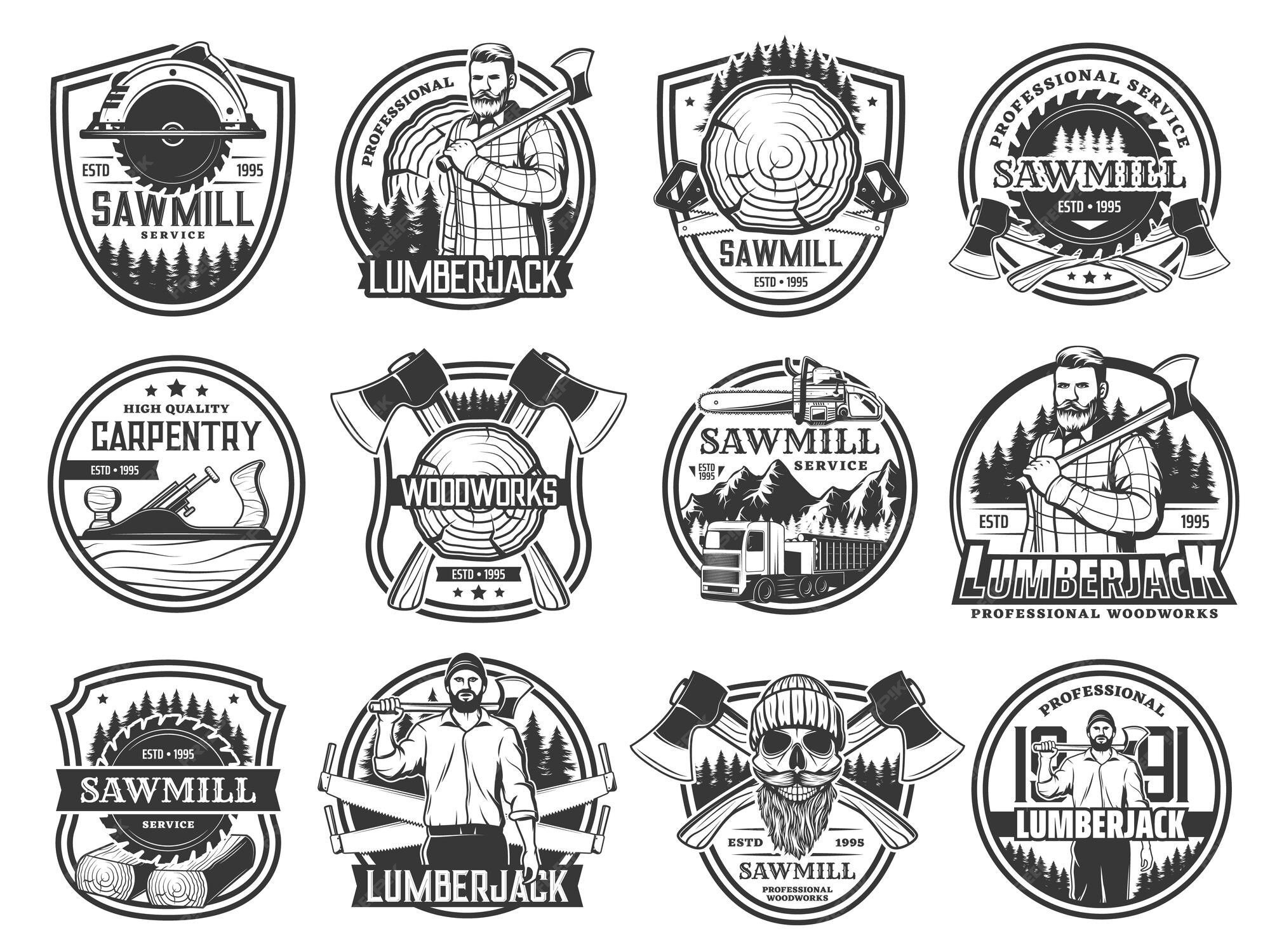Premium Vector | Lumberjack lumbering logging wood forestry icons