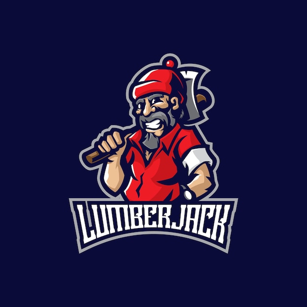 Lumberjack 마스코트 로고 디자인 벡터에는 배지, 엠블럼 및 티셔츠 인쇄에 대한 개념 스타일이 있습니다.