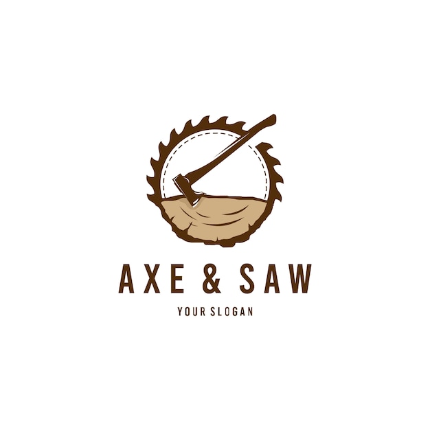 Lumberjack's axe and saw logo