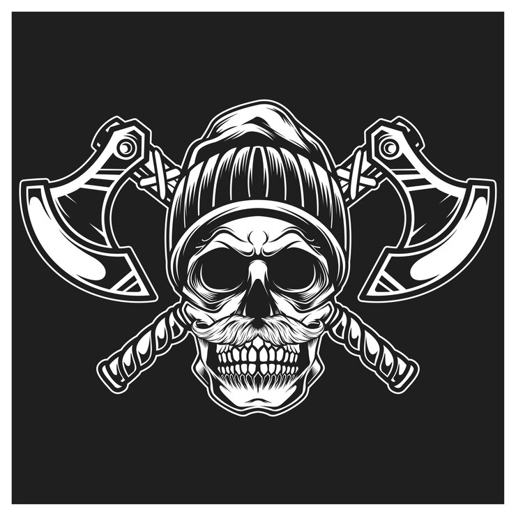 Lumberjack skull mustache  with bunny hat and ax