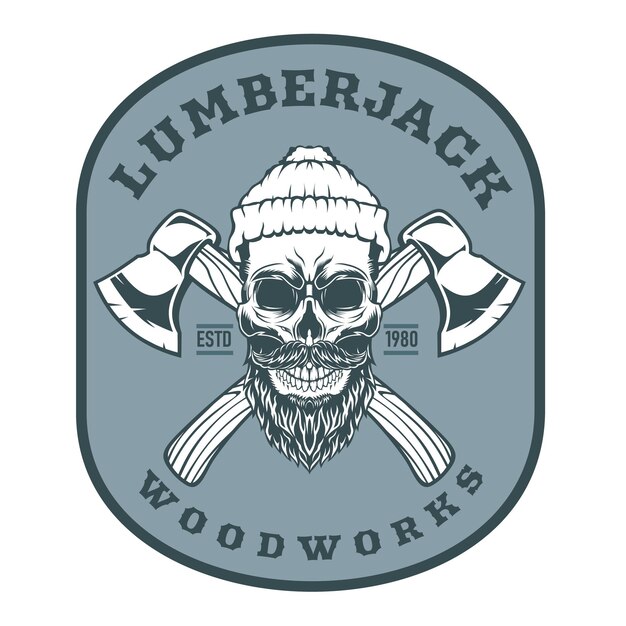 Lumberjack skull with crossed axes.