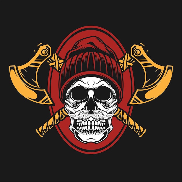 Vector lumberjack skull with hat and ax