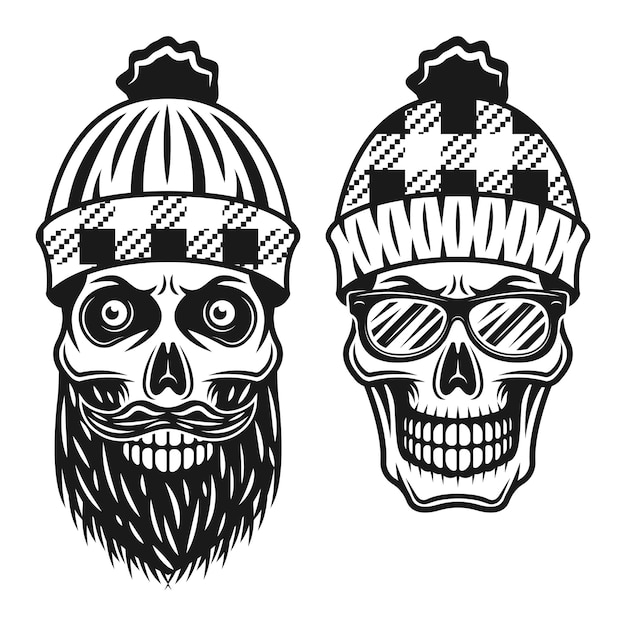 Lumberjack skulls two style illustration in monochrome style